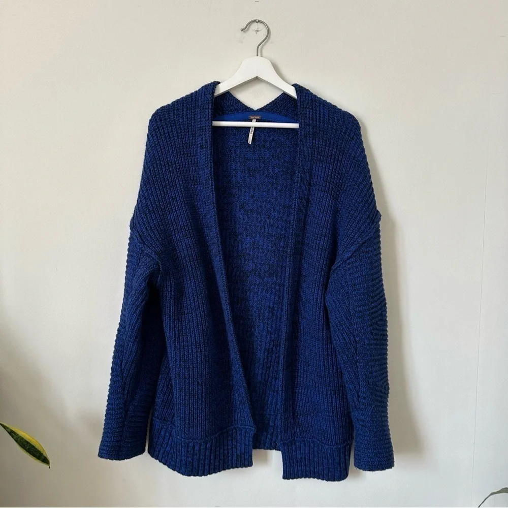 Free People High Hopes Oversized Cardigan Blue Chunky Open Front Size XS